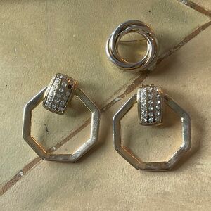 Gold Hexagon Earrings and Brooche